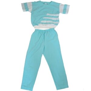 Vintage 80's teal and white 2 piece summer outfit size medium